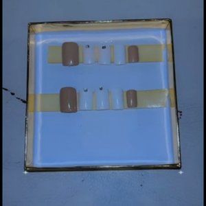 Dark Nude & White Press on nails!